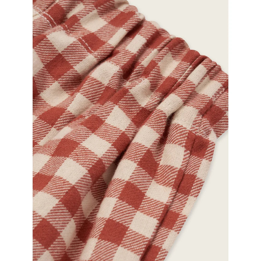 Rote und beigen Gingham-Stoff mit gerafftem Elastikbund für Carrot Pants Paprika Gingham
