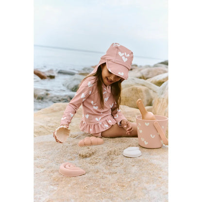 Rosa Herz-Muster Eimer mit Schaufel und Deckel aus GOTS-zertifizierter Bio-Baumwolle