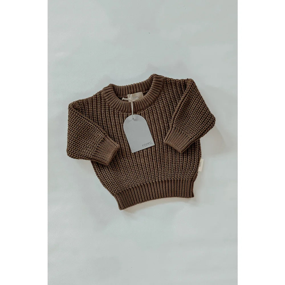 Brauner Strickpullover mit Preisschild, Chunky Knit Sweater | Coffee