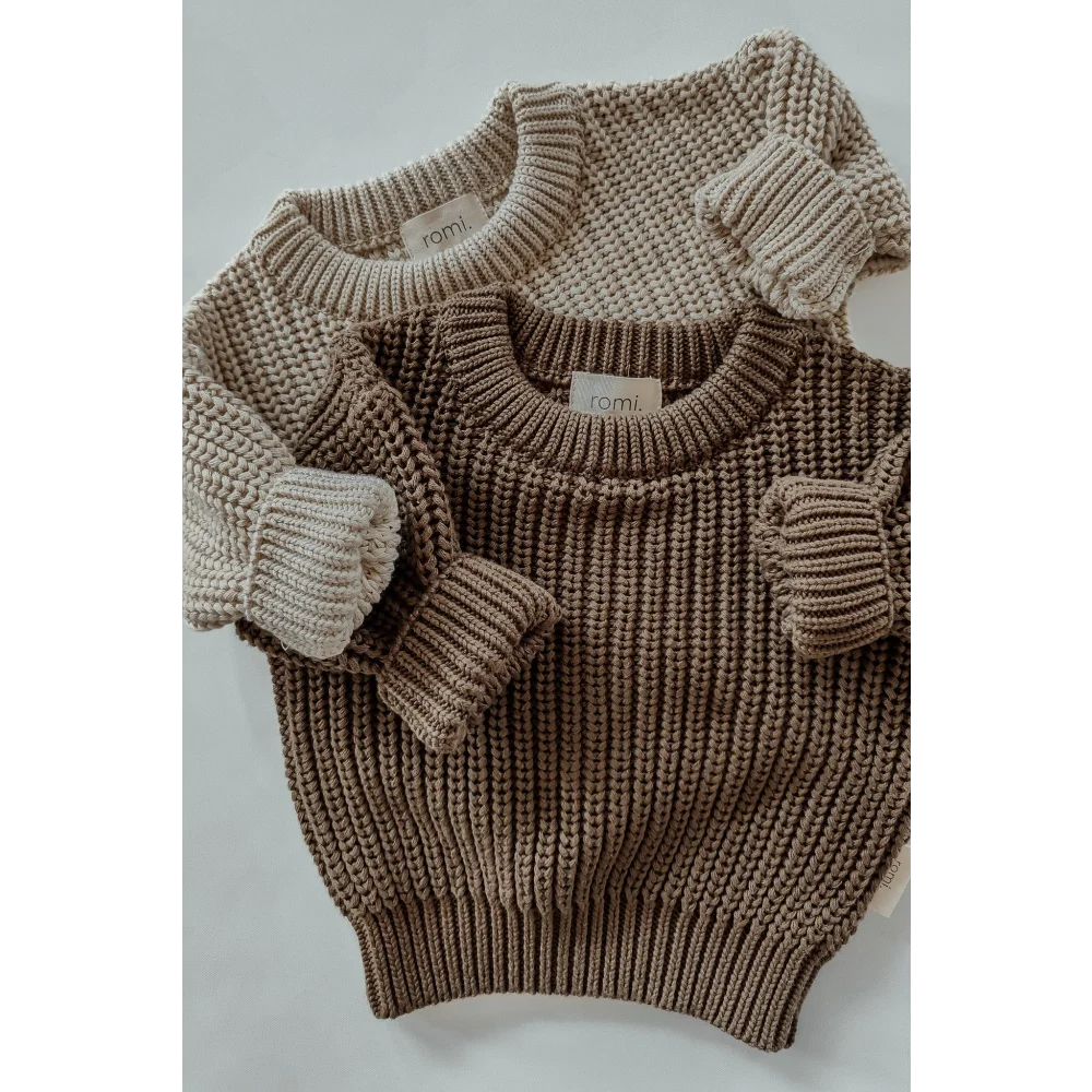 Chunky Knit Sweater in Beige and Brown Tones, named Oat, displayed elegantly