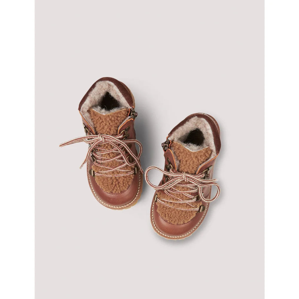 Braune Leder und Faux-Fell gefütterte Schnürstiefel für Kleinkinder, Hazelnut Winterboot