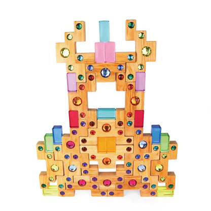 Bunte Treppenkonstruktion mit hellen Holzblöcken, 32 Teile, Schloss-Design