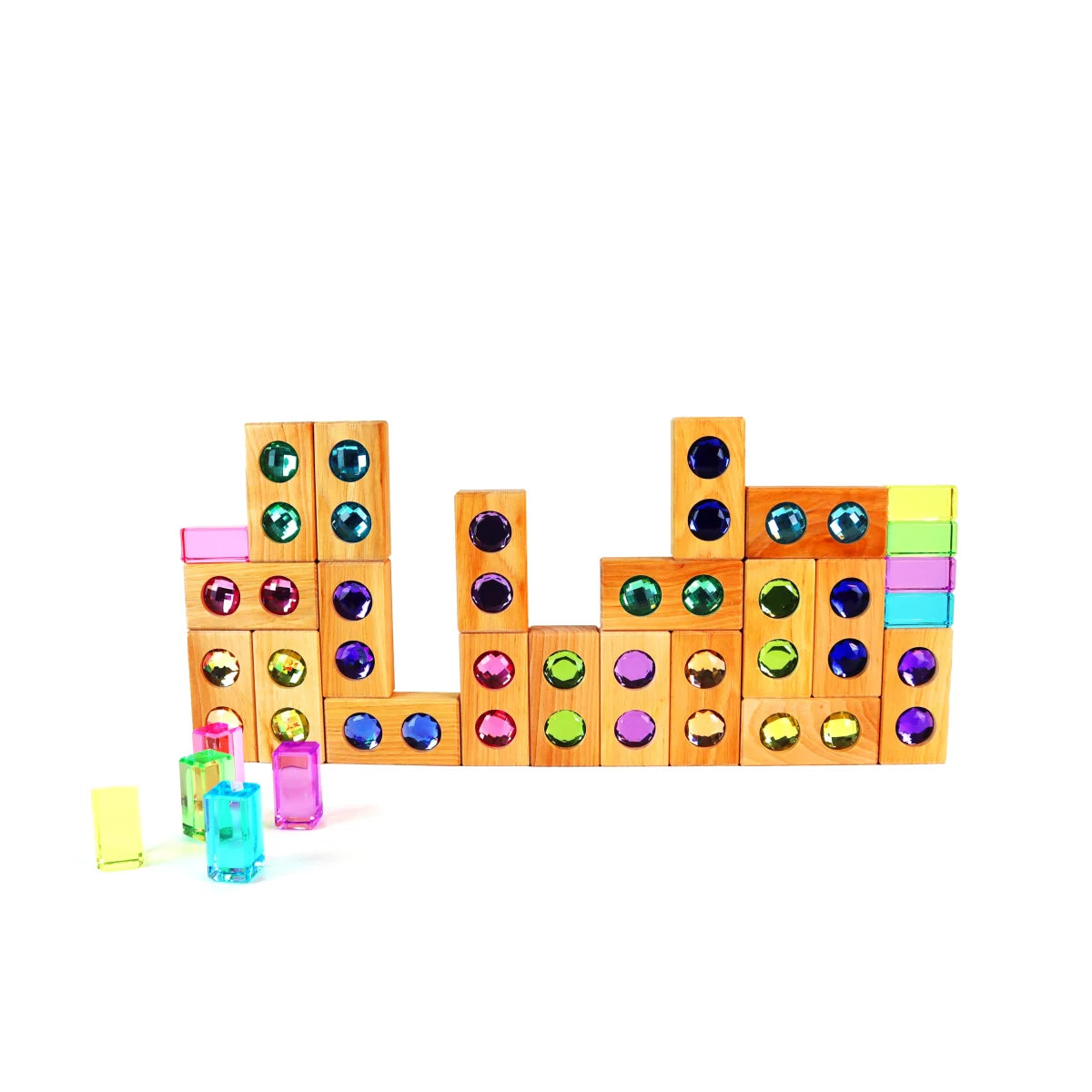 Holzbausteine mit bunten Edelsteinen für Kinder, Colourstreet Pastel Luminous Blocs
