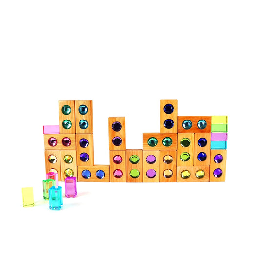 Holzbausteine mit bunten Edelsteinen für Kinder, Colourstreet Pastel Luminous Blocs