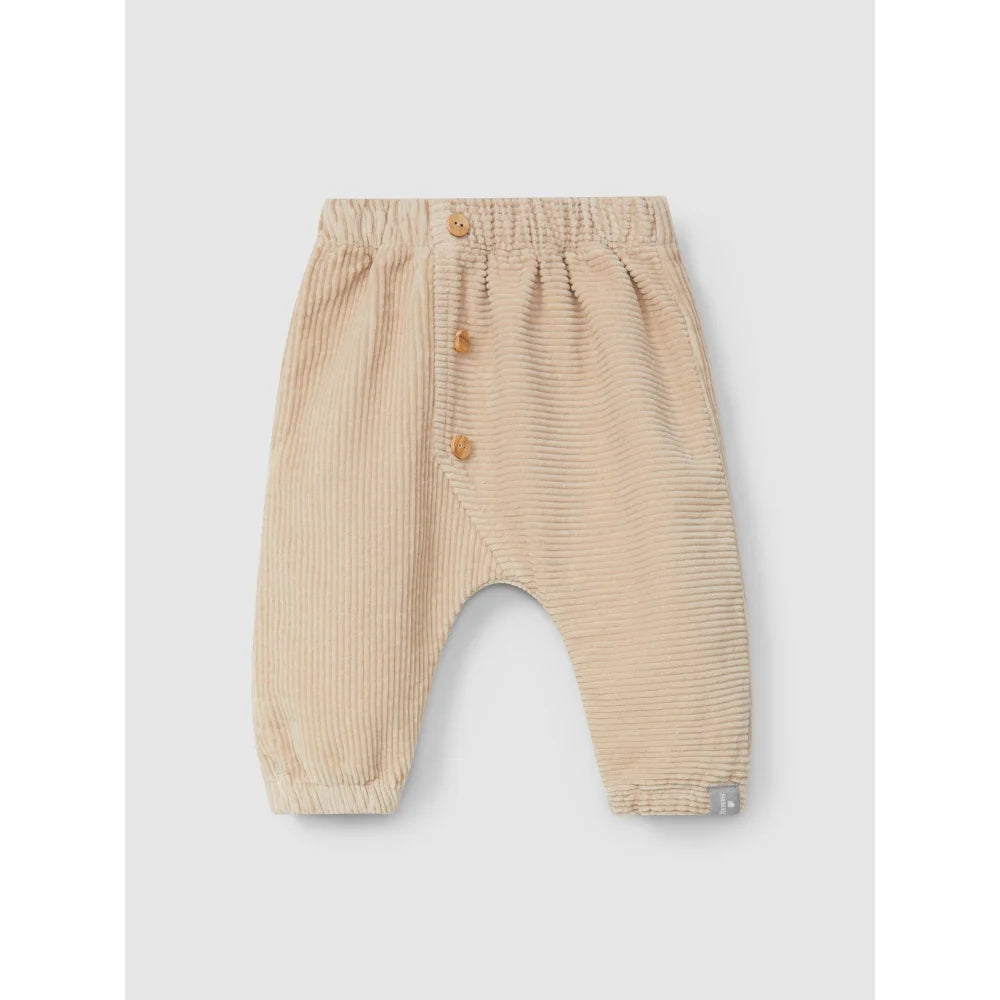 Beige Corduroy Baby Pants mit Knopfverschluss und elastischem Bund in Sand