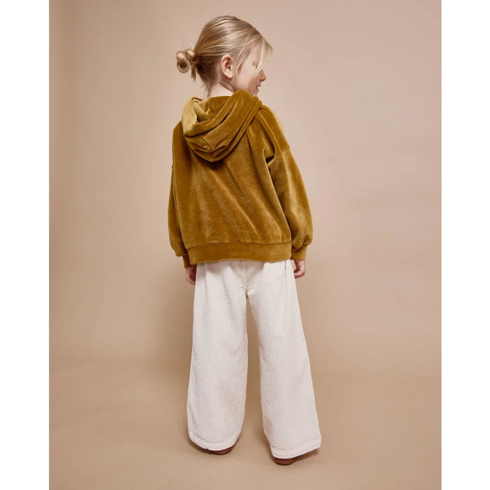Kinder golden Samt-Hoodie und weiße Cordhose aus weichem Stoff, Modell Corduroy Girly Pants Ivory