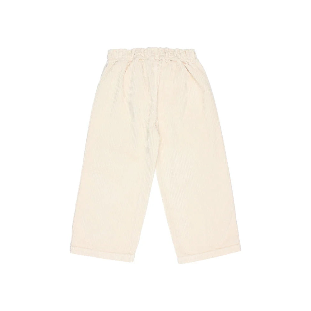 Helle Cremefarbene Corduroy-Girly-Hosen mit weitem Bein und elastischem Bund