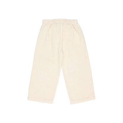 Helle Cremefarbene Corduroy-Girly-Hosen mit weitem Bein und elastischem Bund