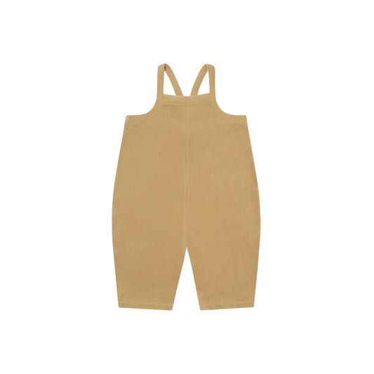 Cropped Dungarees Latzhose Terry: Tan Baumwoll-Shorts Latzhose mit verstellbaren Trägern