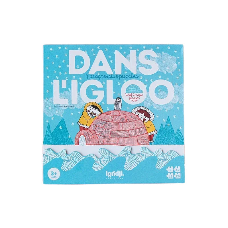 Board game box cover of Dans L’Igloo featuring cartoon children in an igloo