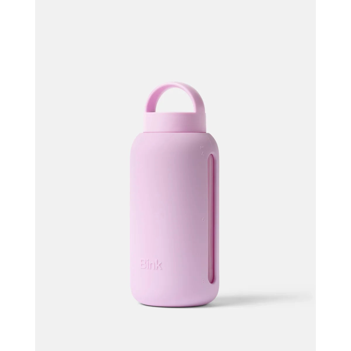 Bink Day Bottle Classic in Cotton Candy (zartrosa), Glas-Trinkflasche mit Trinkmarkierungen – Ansicht 2