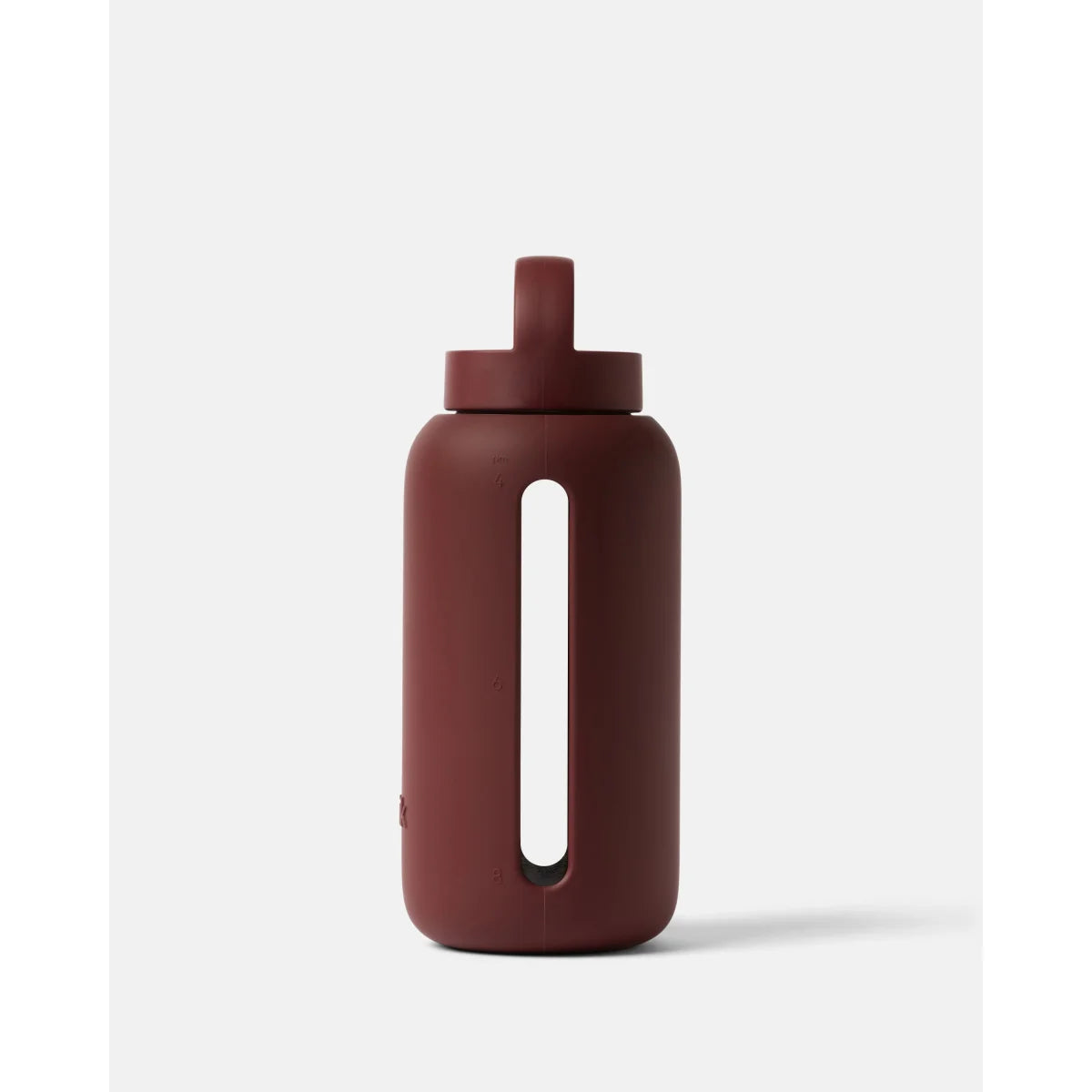 Bink Day Bottle Classic in Black Cherry (kirschrot), Glas-Trinkflasche mit Trinkmarkierungen