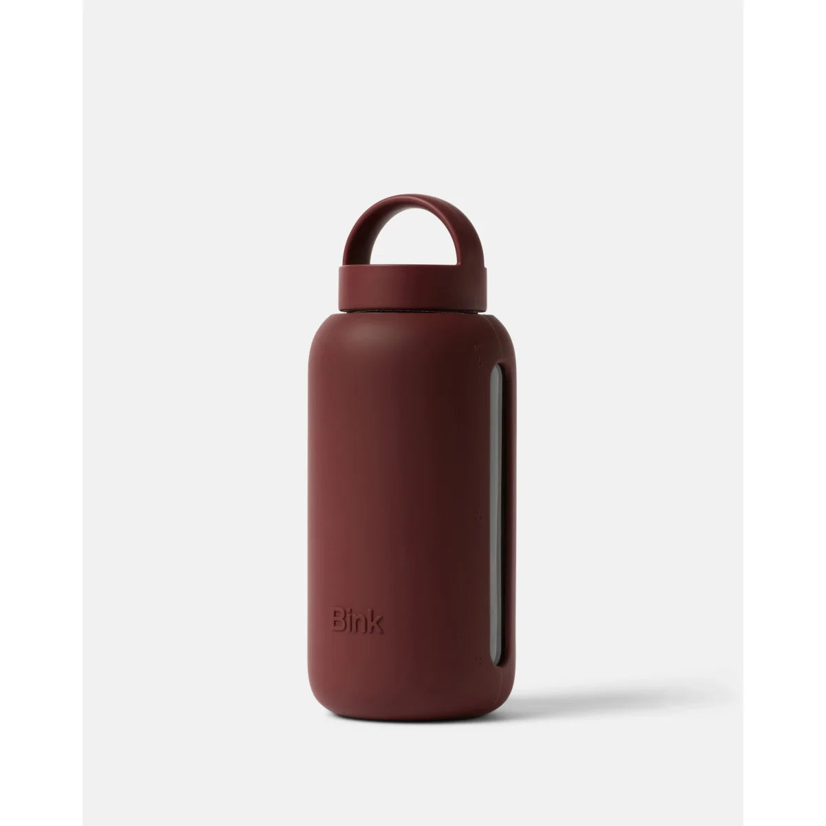Bink Day Bottle Classic in Black Cherry (kirschrot), Glas-Trinkflasche mit Trinkmarkierungen – Ansicht 2