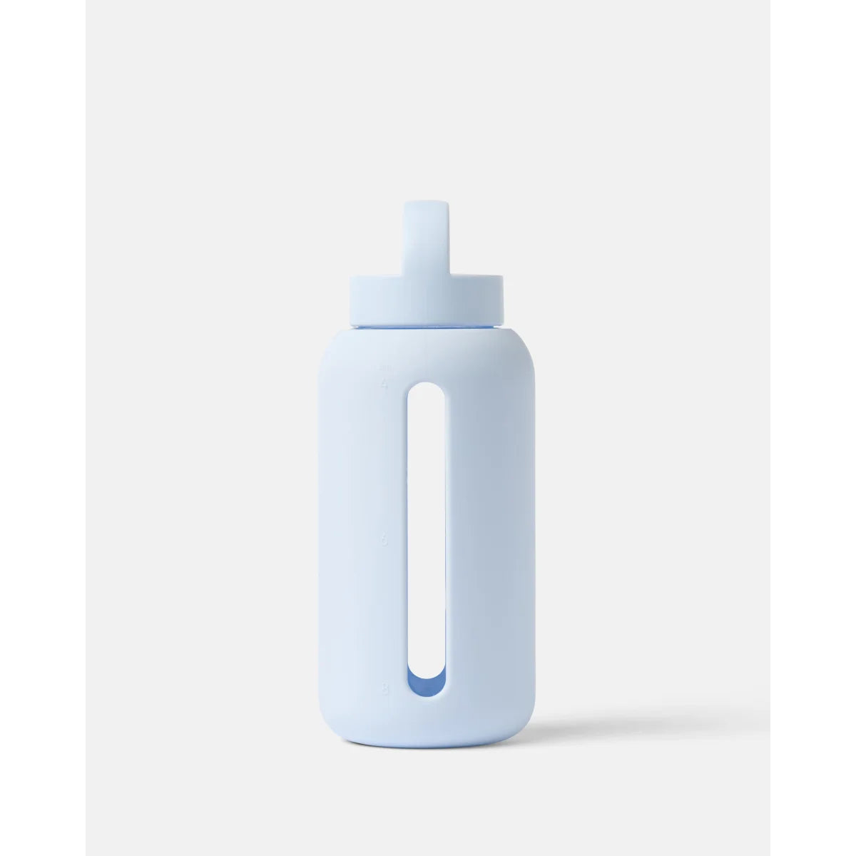 Bink Day Bottle Classic in Glacier (eisblau), Glas-Trinkflasche mit Trinkmarkierungen