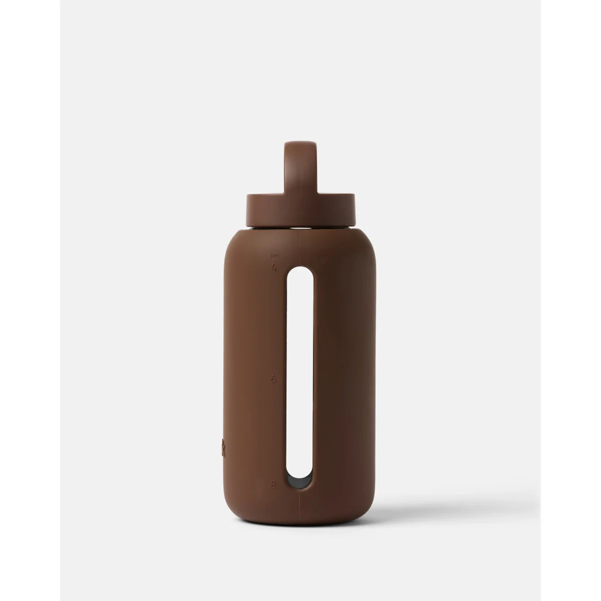 Bink Day Bottle Classic in Coco (schokobraun), Glas-Trinkflasche mit Trinkmarkierungen