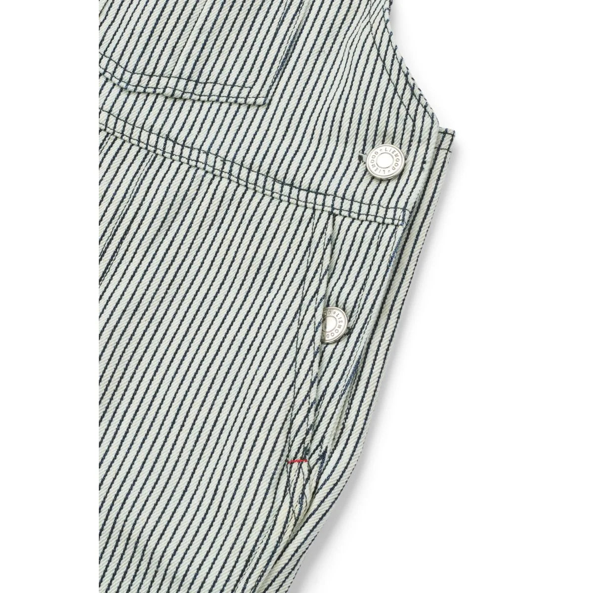 Helle gestreifte Jeans-Latzhose mit schwarzen Streifen für Baby-Kinderzimmer