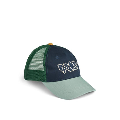 Navyblauer und salbeigrüner trucker cap mit weißem sticklogo play aus der della cap play mix kollektion