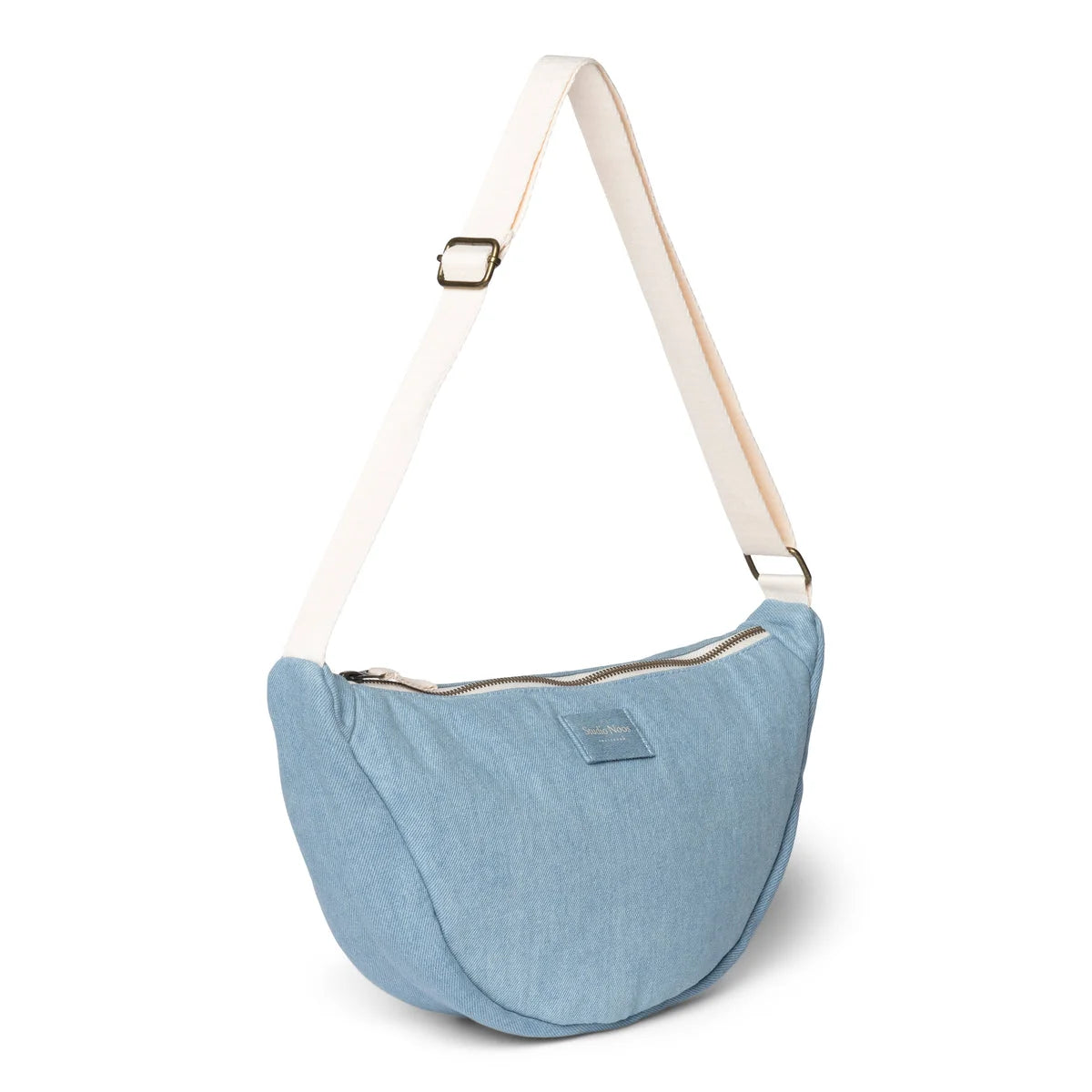 Helles blaues, halbmondförmiges Schultertasche mit weißem Träger, Denim Adult Fanny Pack