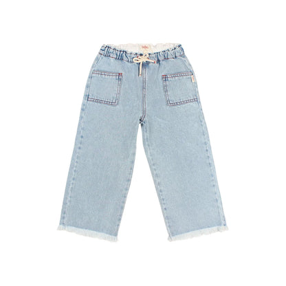 Twill Mädchenhose hellwasch jeansbeine mit weitem Schnitt und Fransen
