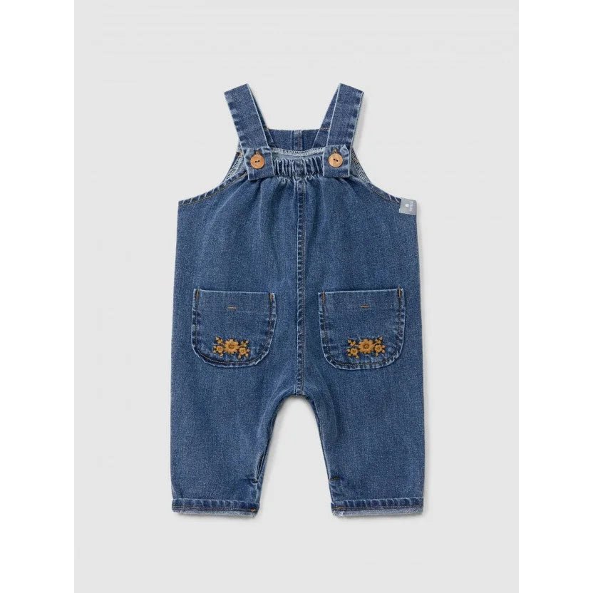 Snug Denim-Latzhose mit Stickerei in Indigo – Ansicht 1