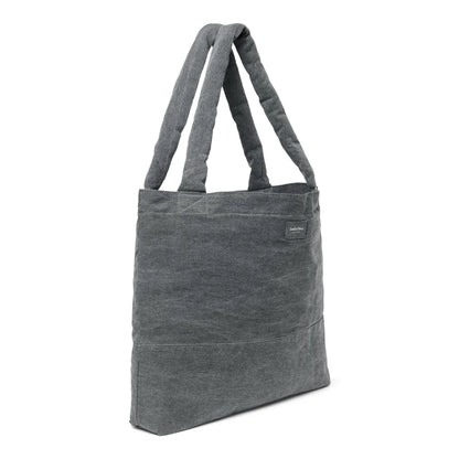 Dunkelgraue strukturierte rechteckige Tragetasche mit zwei gepolsterten Griffen