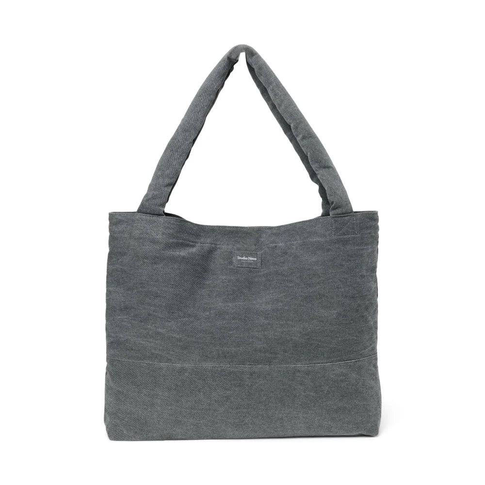 Dunkelgraue rechteckige Tote-Tasche mit gepolsterten Griffen, Denim Mom Bag Grey