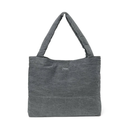Dunkelgraue rechteckige Tote-Tasche mit gepolsterten Griffen, Denim Mom Bag Grey