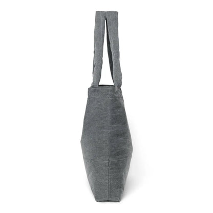 Dunkelgraue Tote-Bag mit zwei Griffen, passend zum Produkt Denim Mom Bag Grey