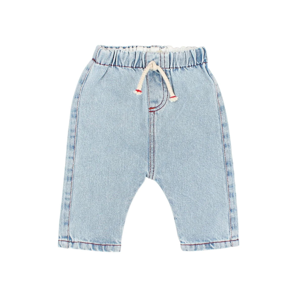 Helle Denim Pants mit elastischem Bund, dekorativer Kordel und aufgesetzter Gesäßtasche