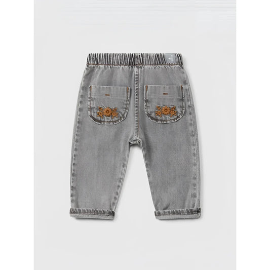 Snug Denim-Schlupfhose mit Stickerei in Grau – Ansicht 1