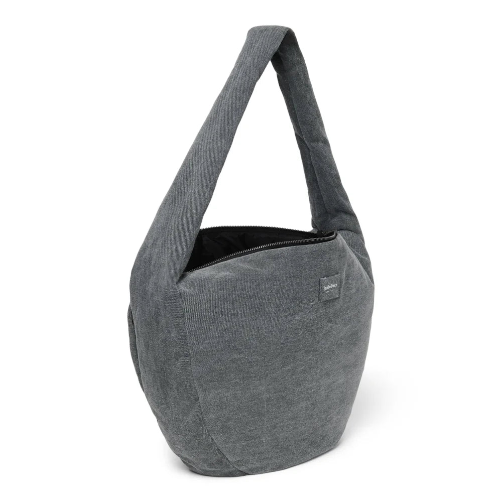 Dunkelgraue Corduroy-Umhängetasche mit Einzelgurt und Reißverschlussverschluss