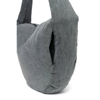 Dunkelgraue Denim-Schultertasche mit Reißverschluss-Seitentasche für Damen