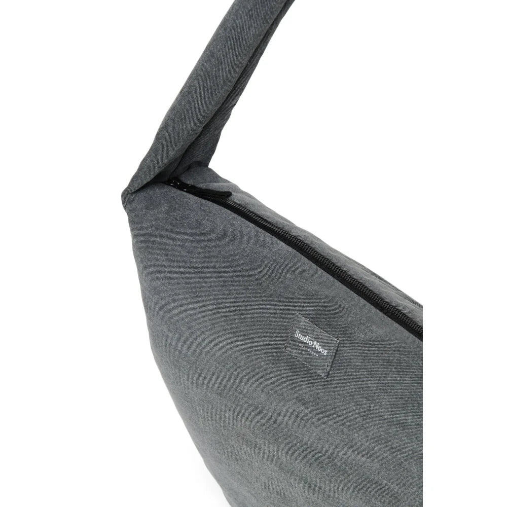 Texturiertes graues Schultertasche mit schwarzem Reißverschluss für den Denim Solid Cross Body Bag