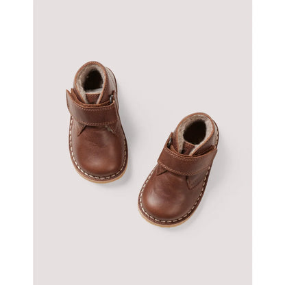 Braune Leder Babyschuhe mit Fellfutter und Klettverschluss, Desert Winter Boot Hazelnut