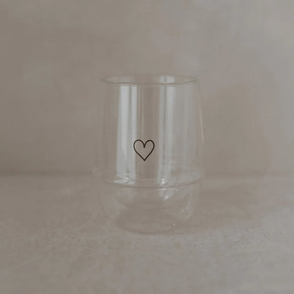 Doppelwandiges Glas Herz 300ml mit schwarzem Herz-Design