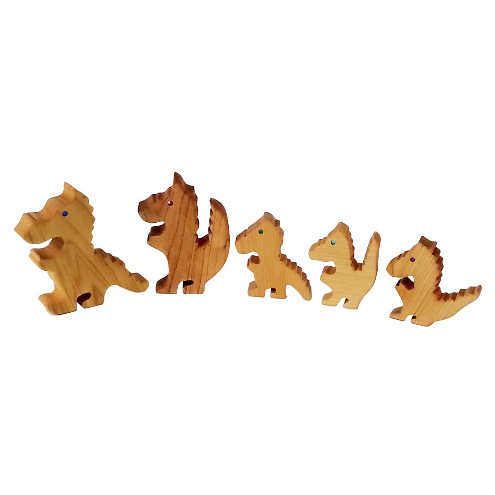 Holz-Dinosaurier-Spielzeugset Dragon Familie mit fünf Stück für Kinder