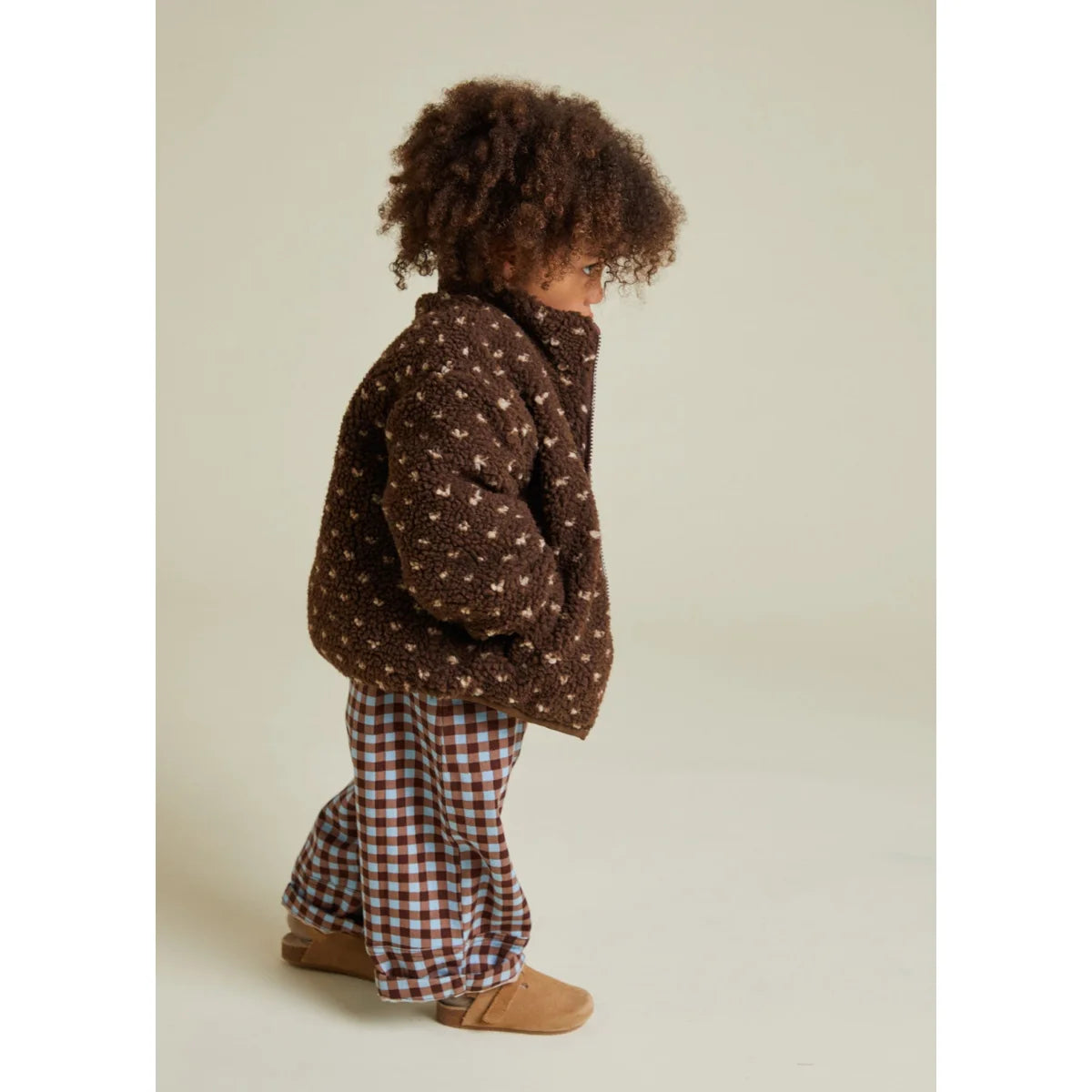 Brauner Teddy-Bären-Stil-Jacke mit weißen Herz-Mustern, Drew Spot Borg Jacket Chocolate