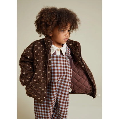 Braune Shearling-Jacke Drew Spot Borg Chocolate mit weißem Herzstickerei und Steppfutter