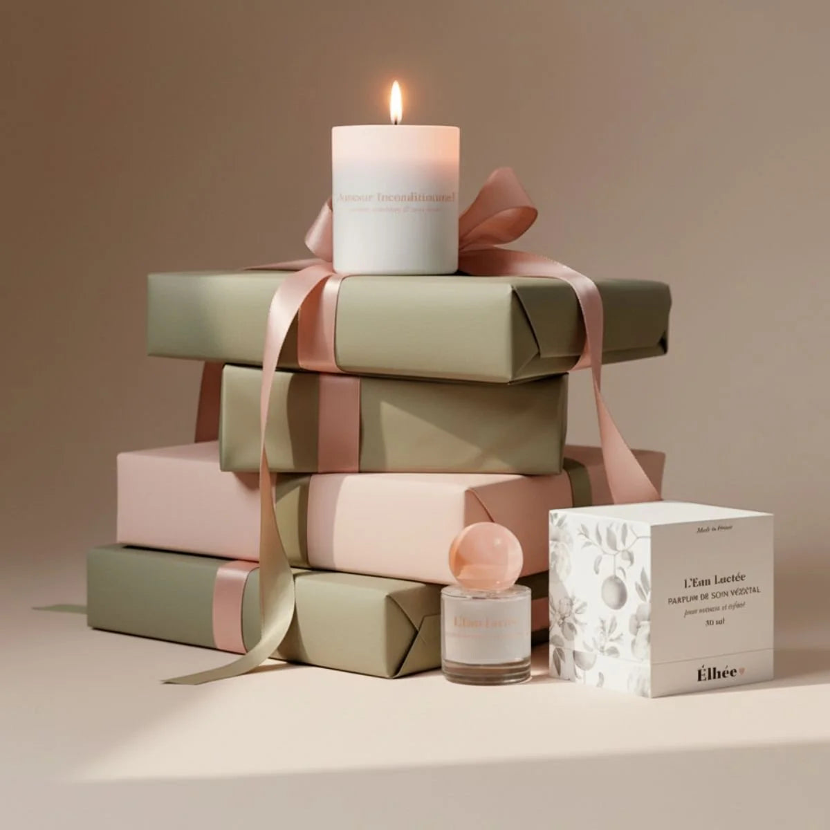 Duftkerze Amour Inconditionnel: weiße Kerze mit rosa Gradient in Glas