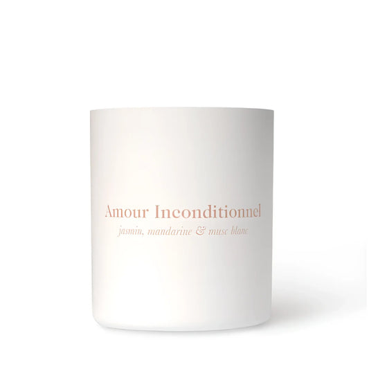 Duftkerze Amour Inconditionnel mit Rosegold-Schrift, Duft: Jasmin, Mandarine, Musk Blanc