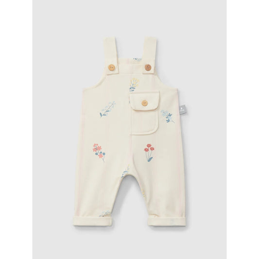 Cremefarbene Baby-Overall mit floraler Stickerei in Plüsch-Dungarees