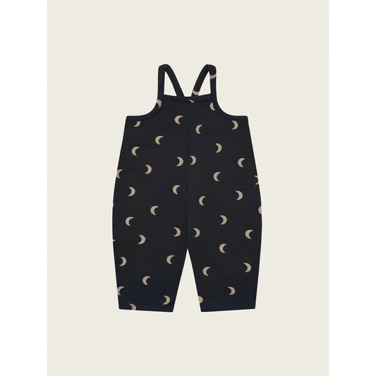Schwarze Baby-Overalls mit wiederholendem Halbmondmuster in Charcoal Midnight