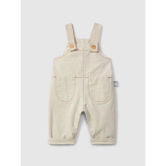 Natürliche Dungarees Organic-Style: Beige Baumwoll-Overalls mit Holzknöpfen