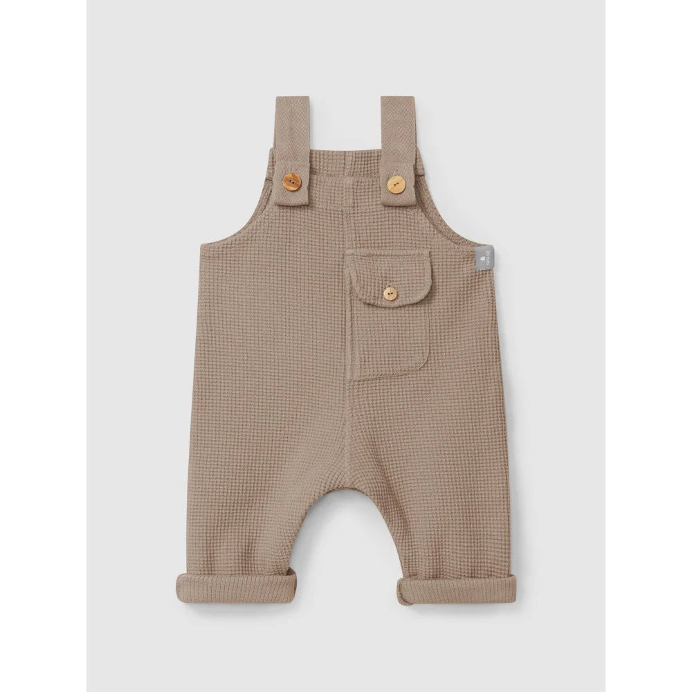 Braune Waffelstrick-Babykleider mit verstellbaren Trägern und Fronttasche