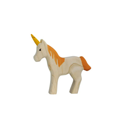 Holz-Einhorn Spielzeug mit orangefarbenem Mähne und Schweif, Produktname Einhorn