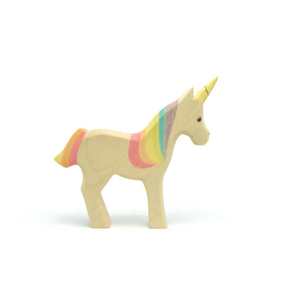 Holz-Einhorn Spielzeug mit Regenbogenmähne und -schwanz, Einhorn Regenbogen