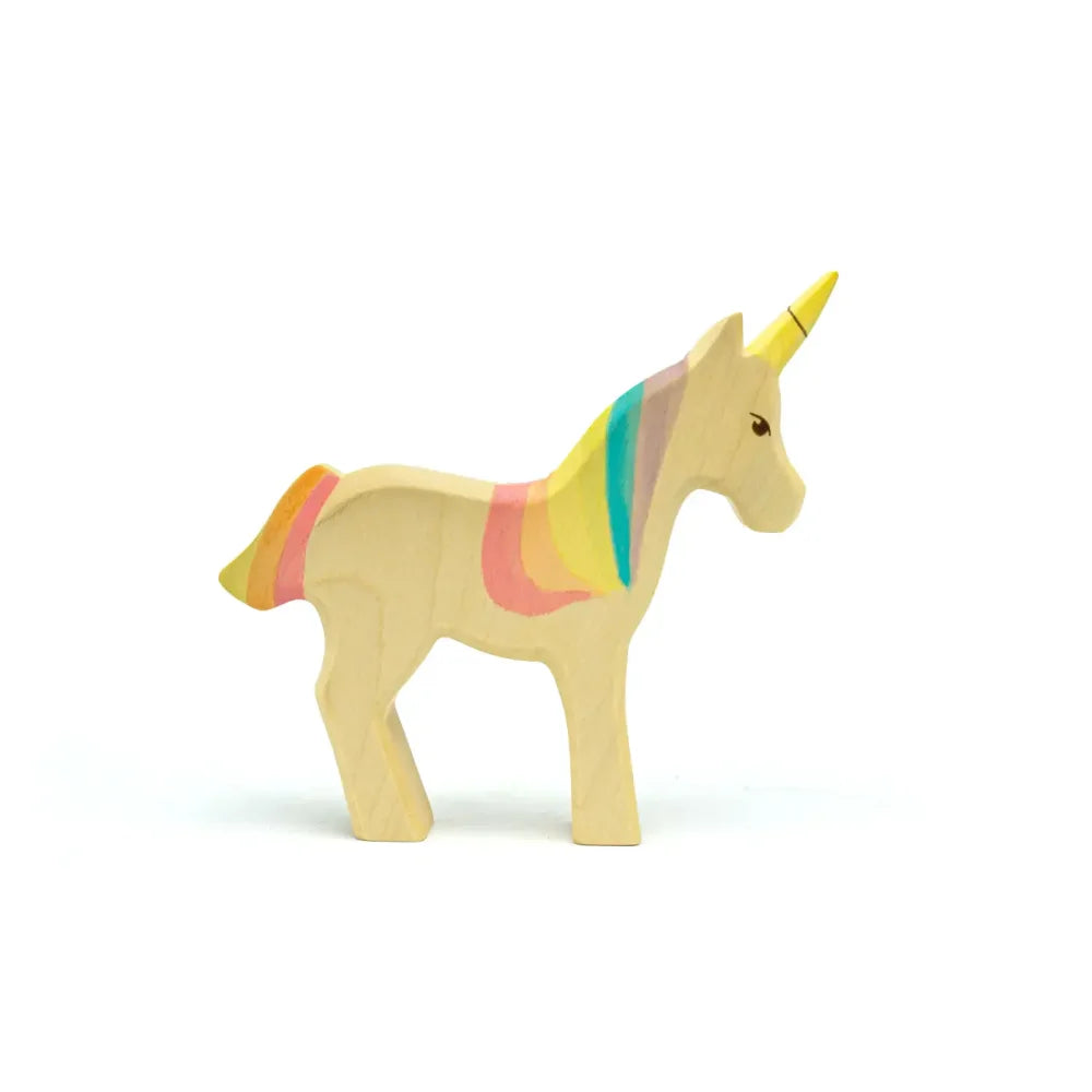 Holzspielzeug Einhorn Regenbogen mit Regenbogenmähne und -schwanz