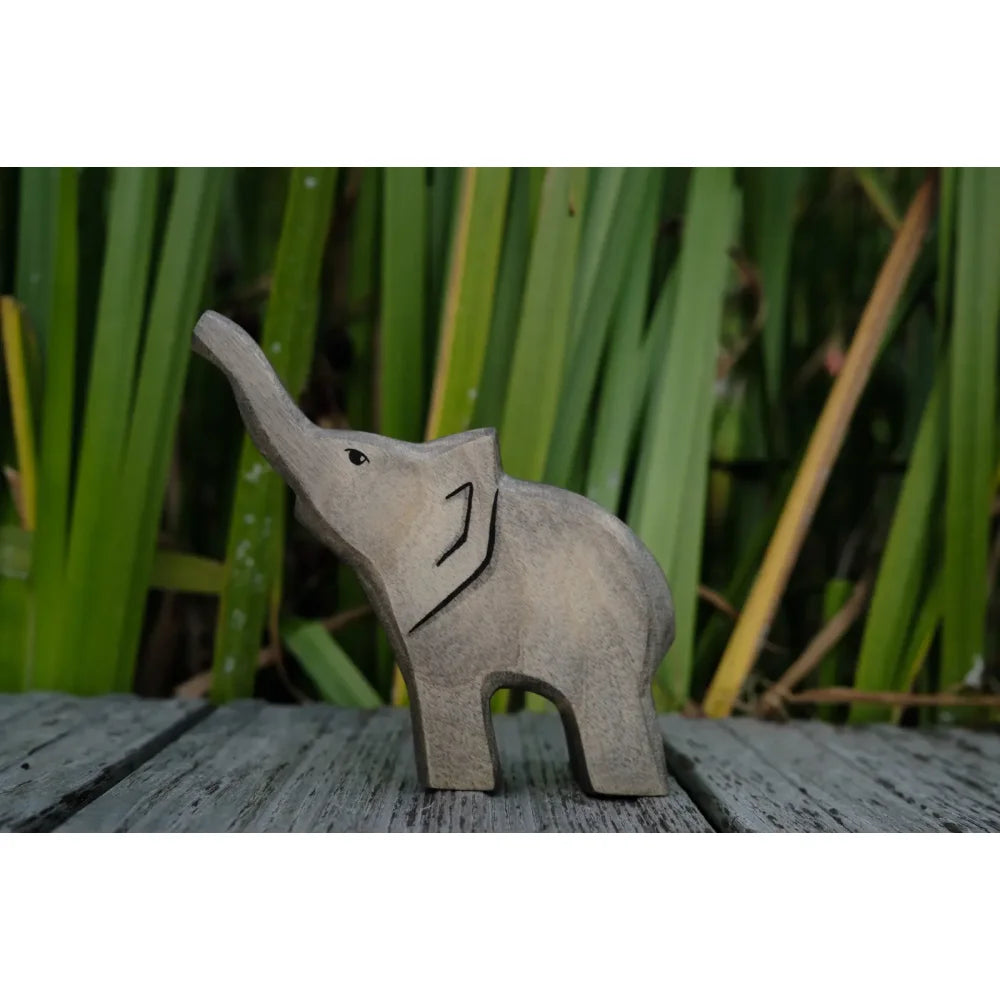 Kleines Holz Elephant Figur mit erhobenem Rüssel, Produkt Elefant klein
