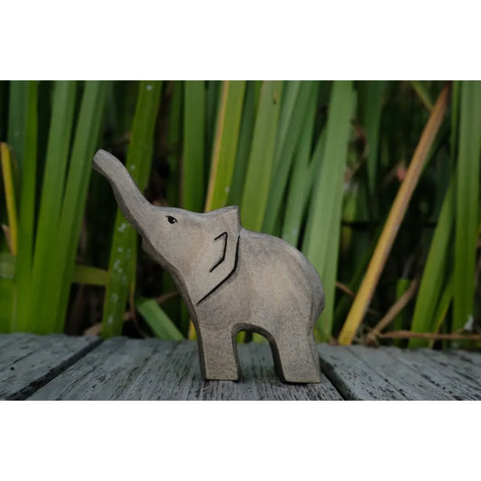 Kleines Holz Elephant Figur mit erhobenem Rüssel, Produkt Elefant klein