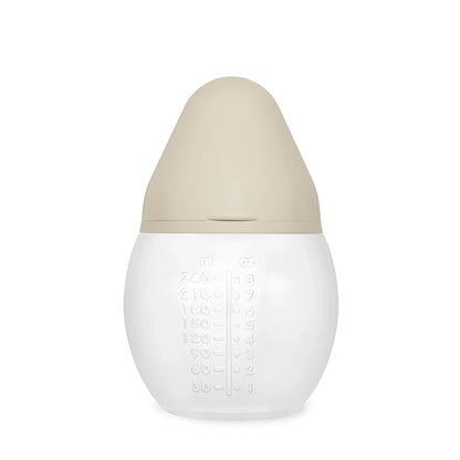 Élhée Babyflasche Sand 150 ml oder 240 ml, schlanke, transluzente weiße Flasche mit beigem Silikon-Sauger